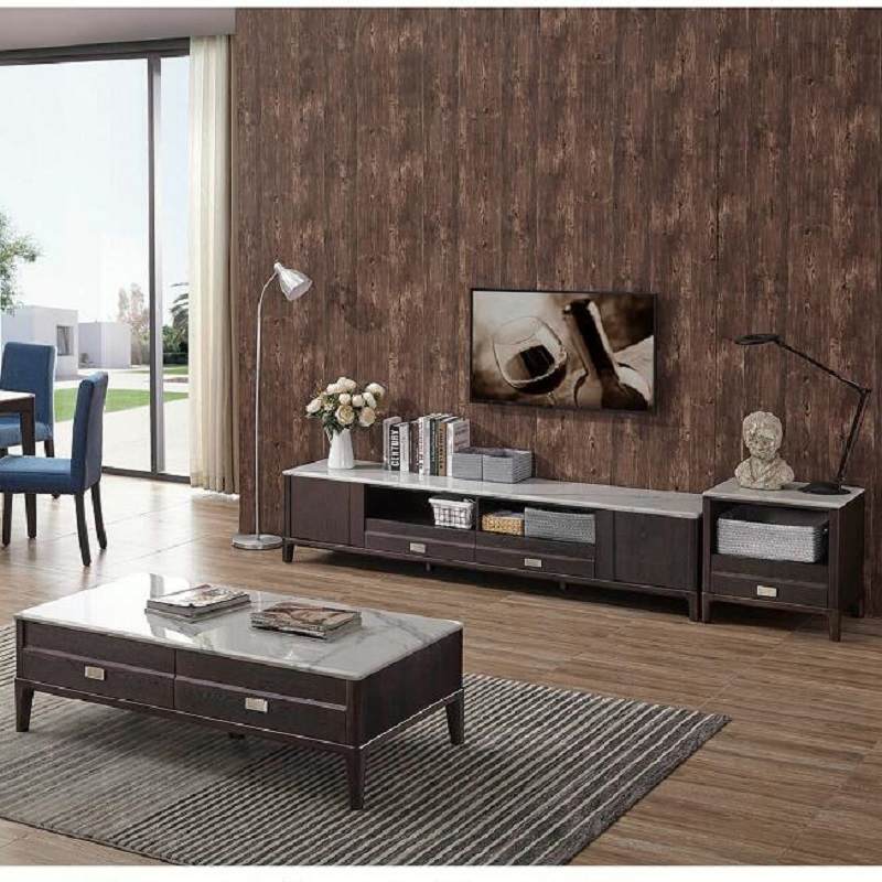 北欧轻奢大理石茶几电视柜组合意式简约现代户型客厅实木地柜整装
