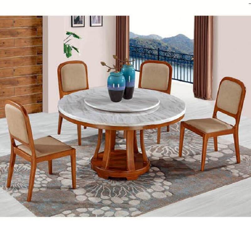 北欧大理石餐桌椅组合实木餐桌带转盘圆餐桌4-6人饭桌轻奢设计
