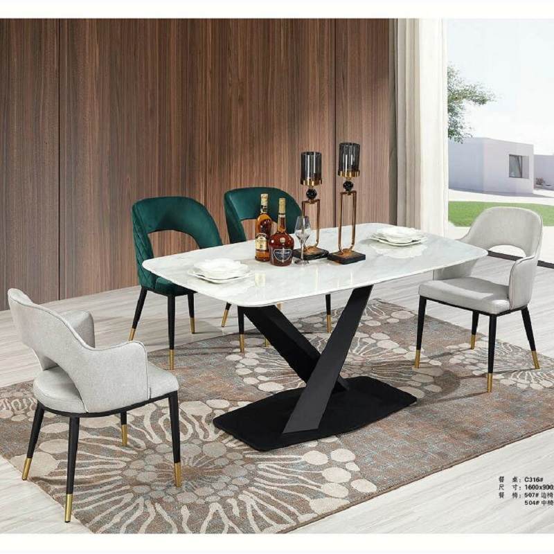 现代简约实木大理石餐桌椅组合北欧极简家用小户型轻奢长方形饭桌