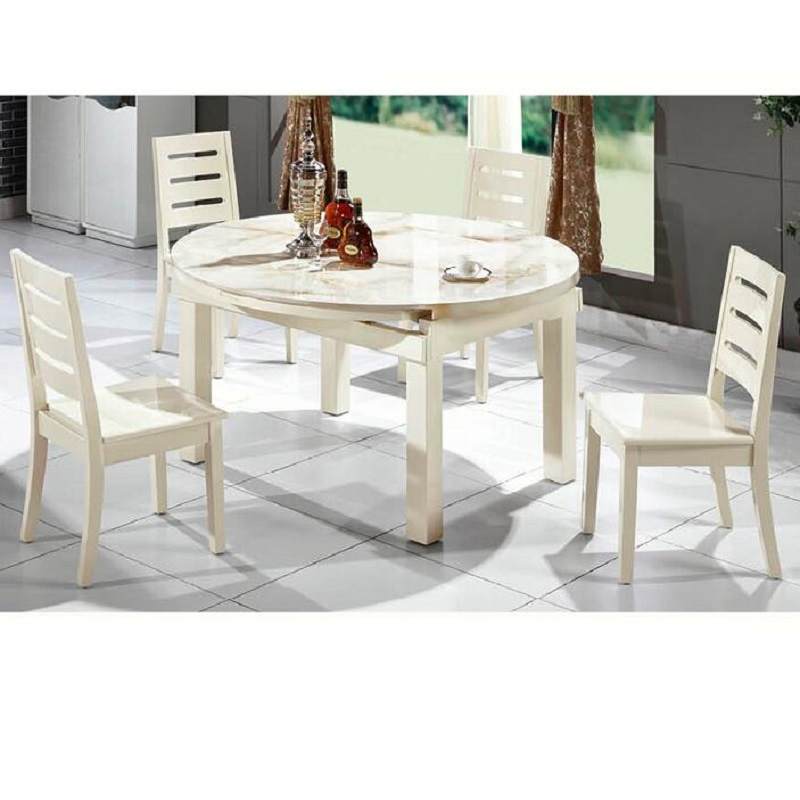 大理石折叠餐桌椅组合现代简约长方形圆大小户型实木吃饭桌子家用