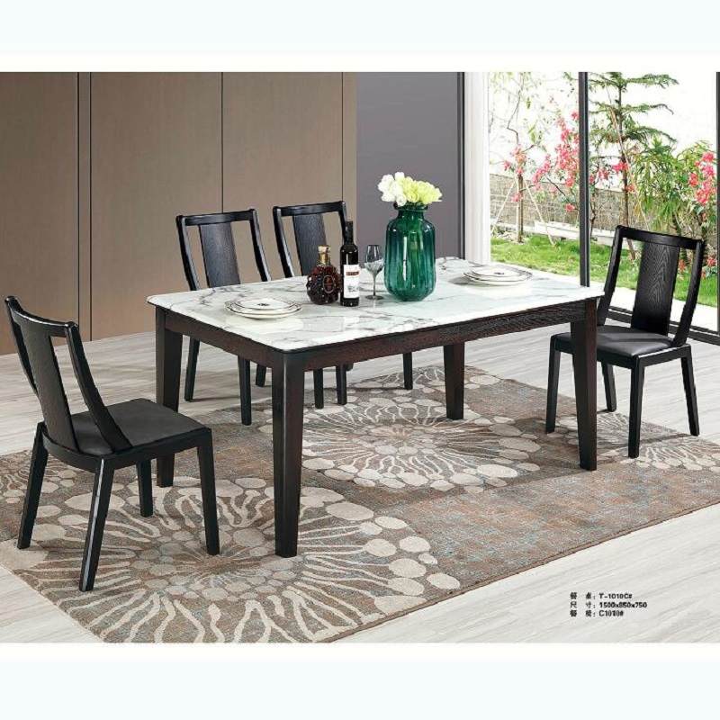 现代简约实木长方形轻奢极简直角饭桌北欧家用小户型大理石餐桌椅