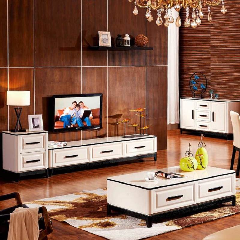 简约欧式电视柜茶几组合客厅家具储物柜时尚大小户型白色地柜矮柜