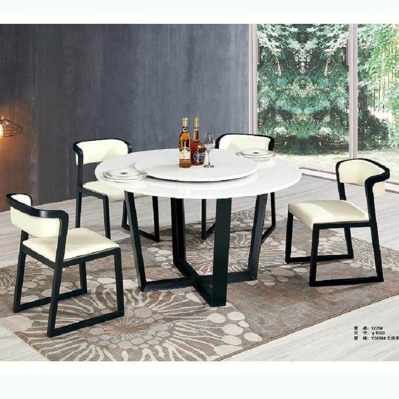 火烧石实木圆桌大理石餐桌可伸缩折叠家用大小户型黑檀色中式简约