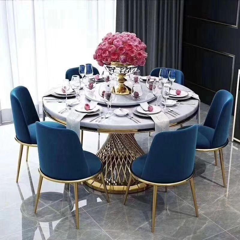 奢餐桌椅组合简约不锈钢6～8人台酒店样板房港式后现代餐桌