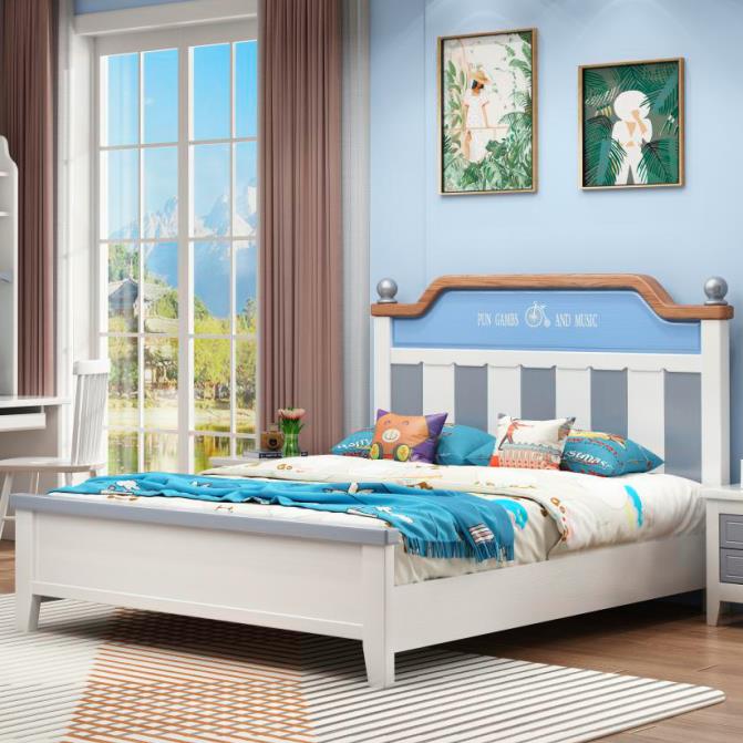 全实木男孩女孩儿童床单人床1.2米原木组合床卧室家具儿童床1.5米