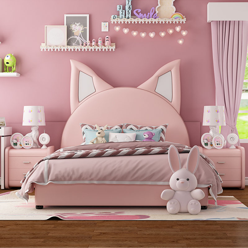 创意北欧公主床女孩皮床1.5米儿童床单人床粉色喵星人