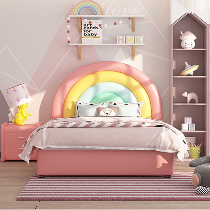 儿童床女孩单人床1.5米北欧皮床粉色公主床少女创意彩虹床