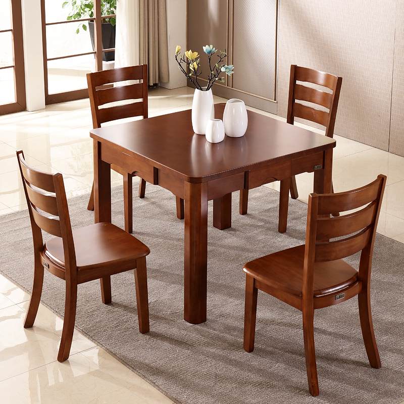 全实木餐桌小户型橡木四方桌正方形实木餐桌椅组合简约小方桌家用