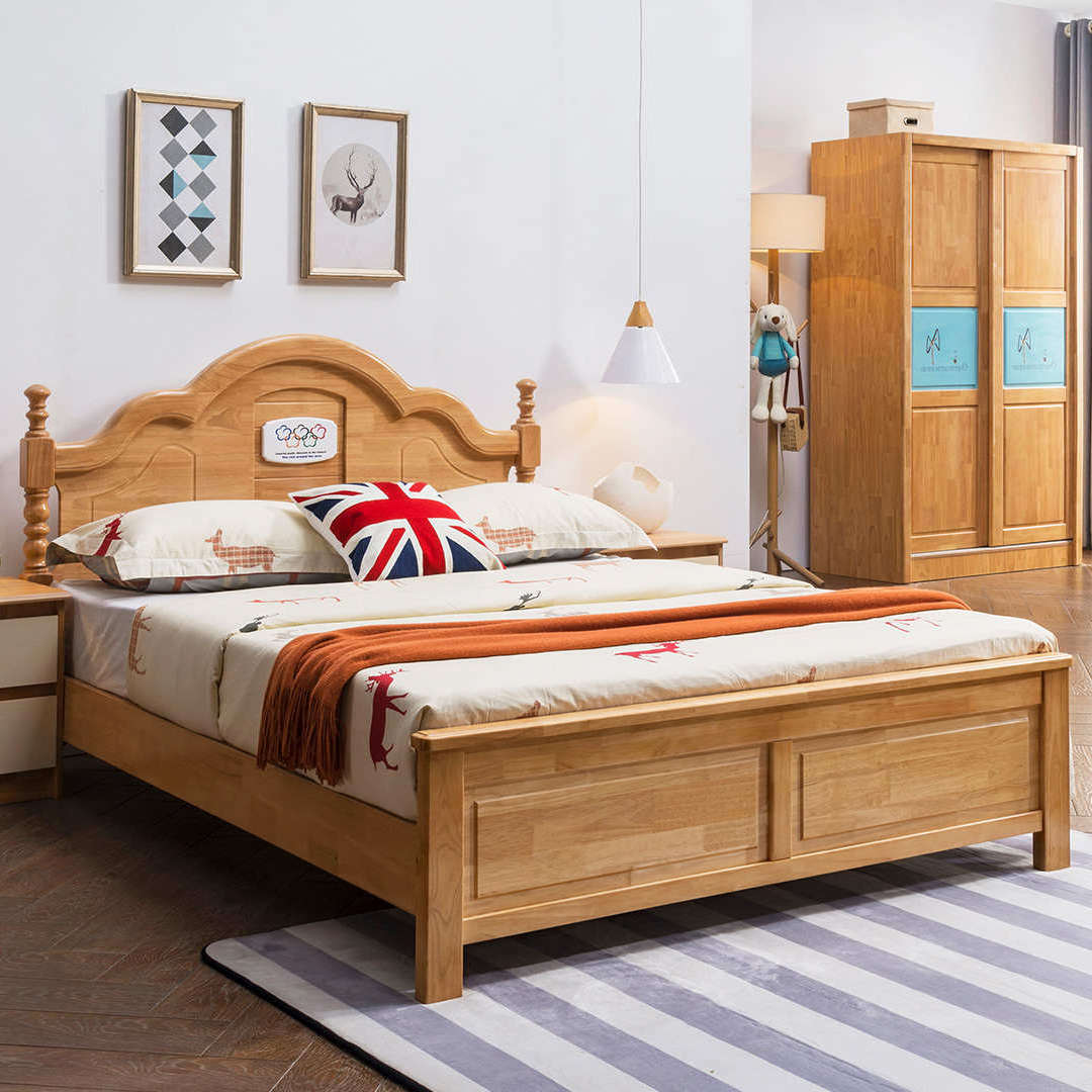 现代简约实木双人床1.8米卧室中式1.5米简易床榉木经济型单人床