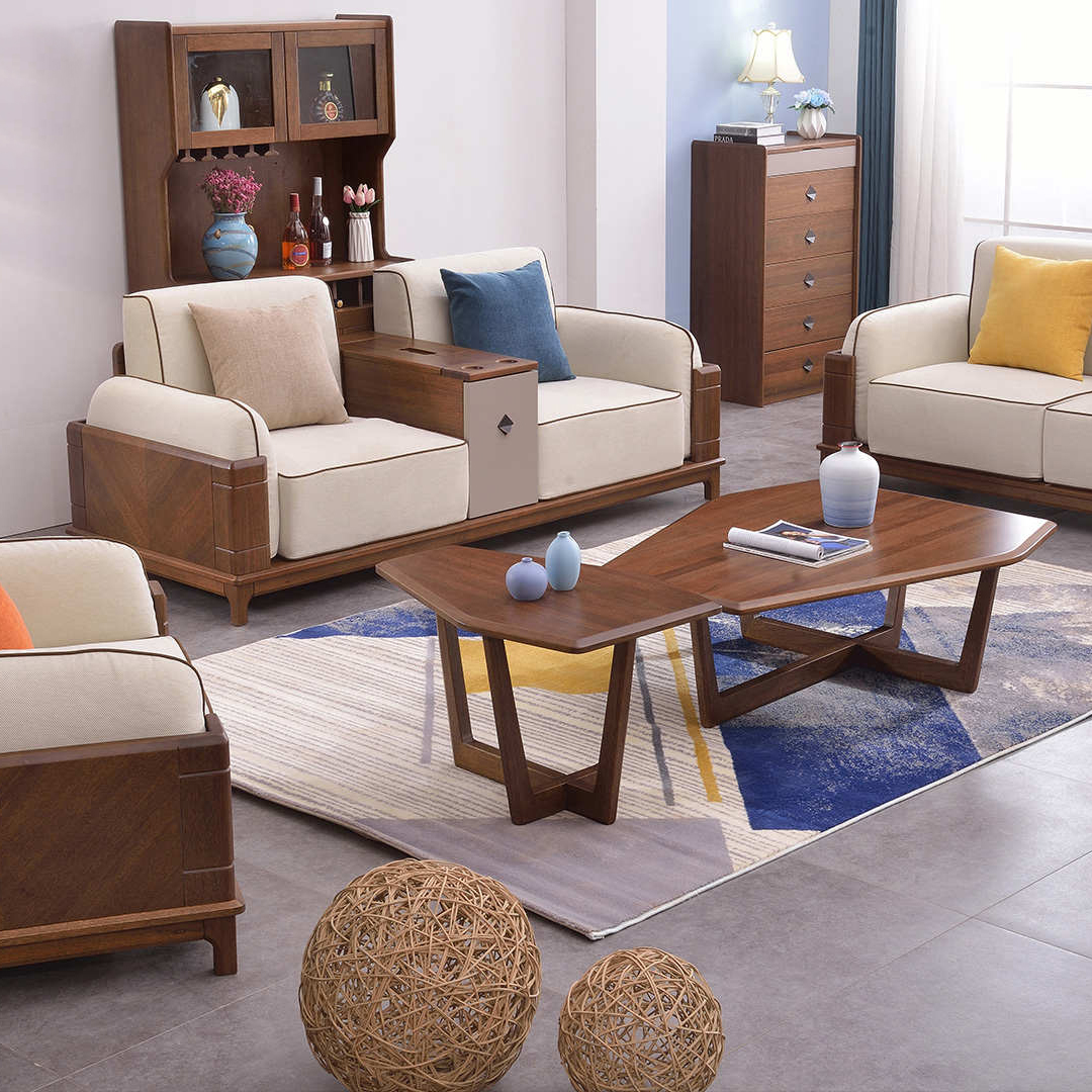 全实木沙发北美黑胡桃木沙发小户型家具新中式沙发黑胡桃木全屋