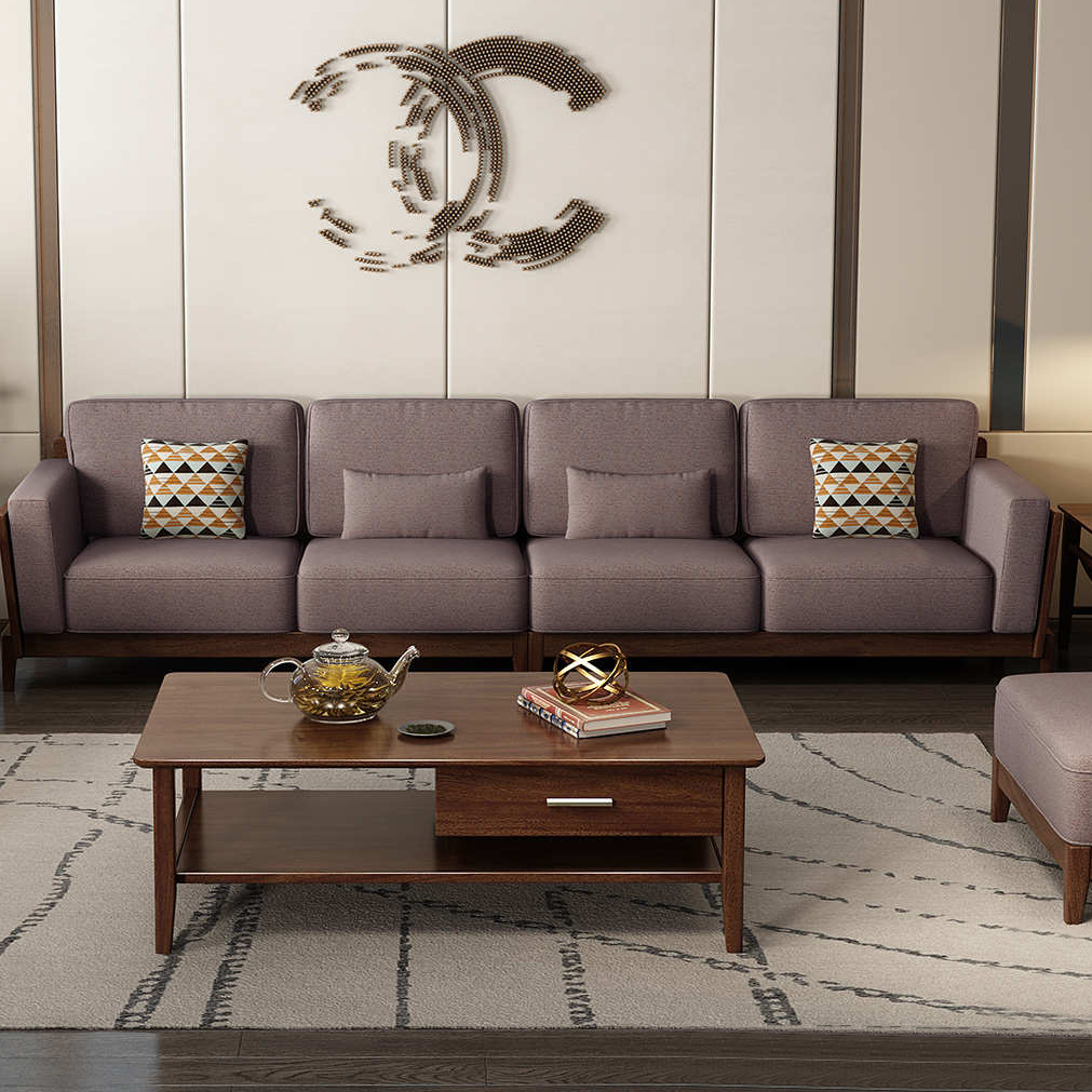 北欧全实木沙发现代简约小户型新中式简约客厅胡桃木布艺沙发组合