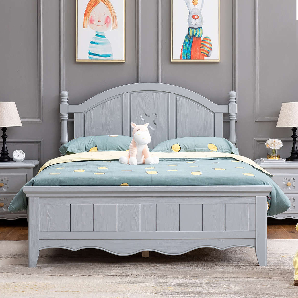 美式轻奢高级灰实木床简约家用卧室1.5米双人床时尚现代简欧1.2m