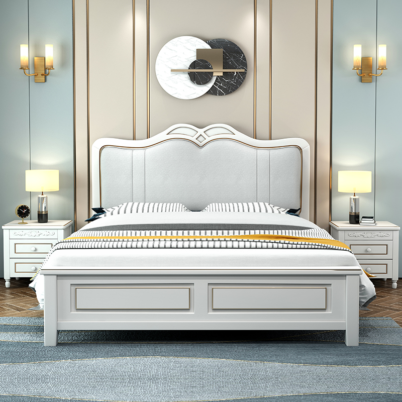 美式轻奢床 科技布软包床实木1.8米主卧双人床现代简约公主床主卧