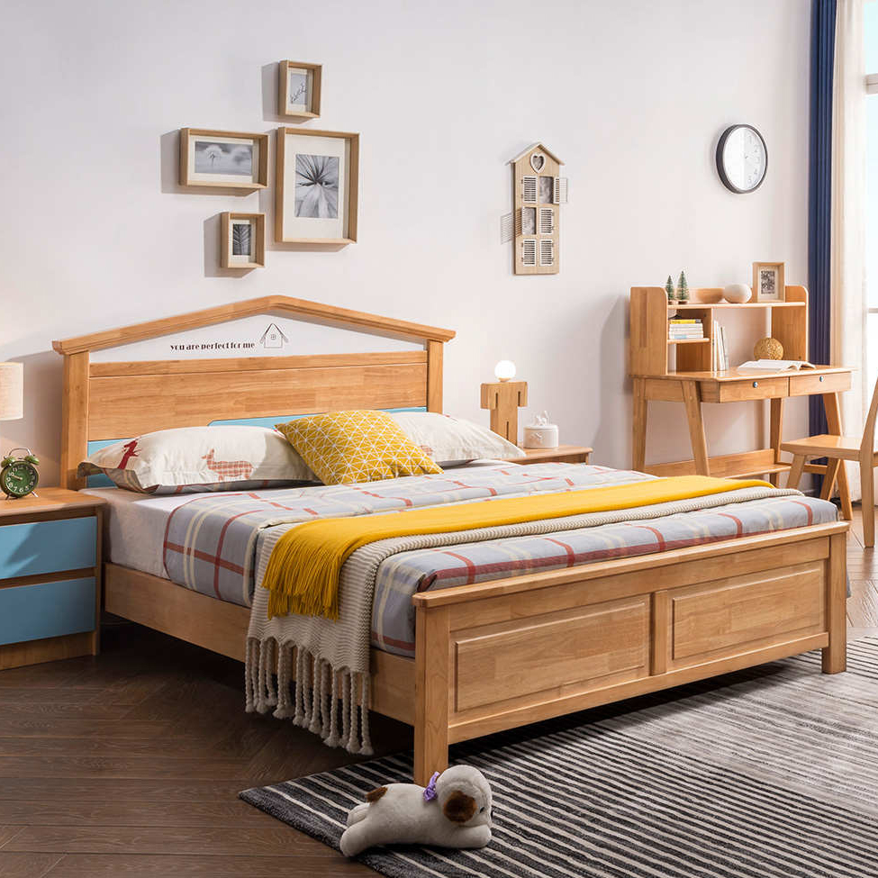 实木床橡胶木床双人床高箱1.5米现代简约公主卧室实木床家用