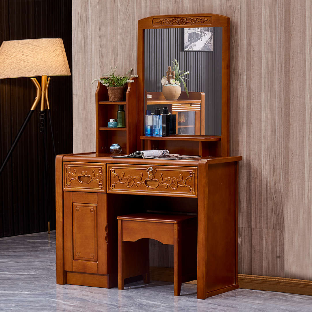 新中式实木梳妆台简约现代卧室化妆桌小户型组装经济型橡木桌子