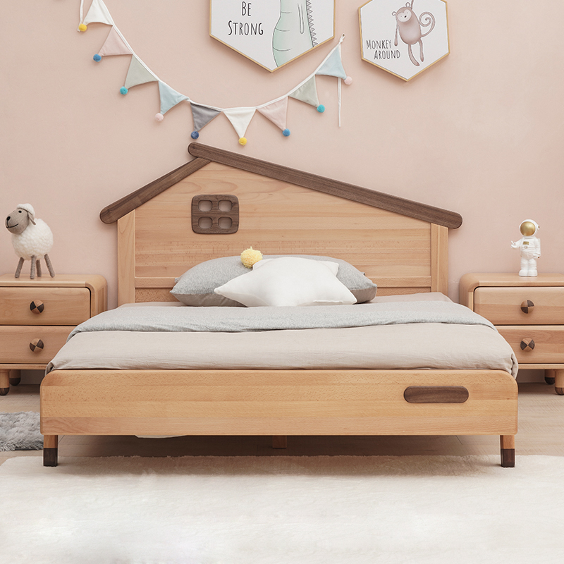 北欧儿童床现代简约 全实木1.2米单人小孩床女孩儿童套房1.5m男孩