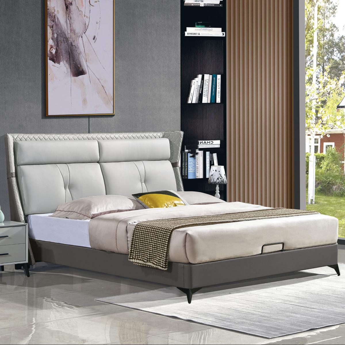 轻奢真皮双人床简约现代意式极简主卧北欧小户型1.8米1.5米软包床