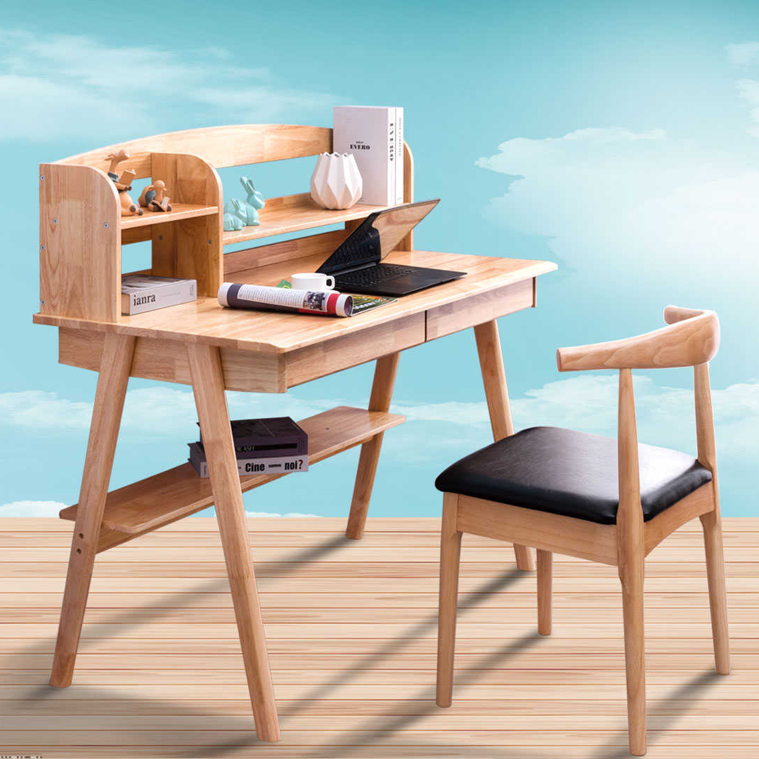 北欧简约橡木 实木书桌学生写字桌家用经济型办公台式电脑桌 卧室