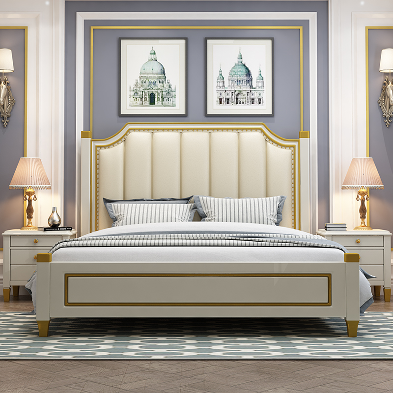 美式床实木1.8米白色双人床奢华简约主卧欧式婚床公主软包床品质