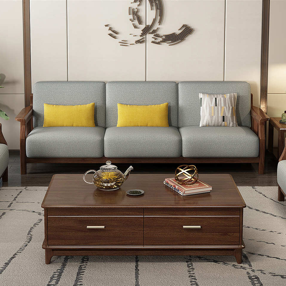 胡桃木实木沙发组合客厅小户型冬夏两用经济型单双三人位沙发