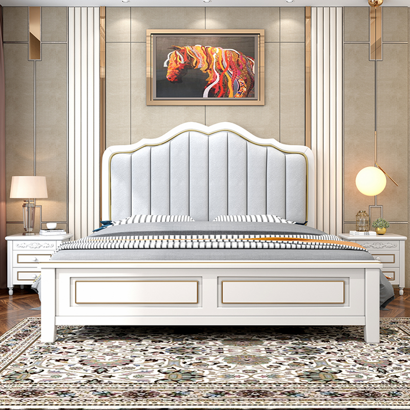 美式床实木1.5米1.8米双人床主卧现代简约白色奢华欧式婚床