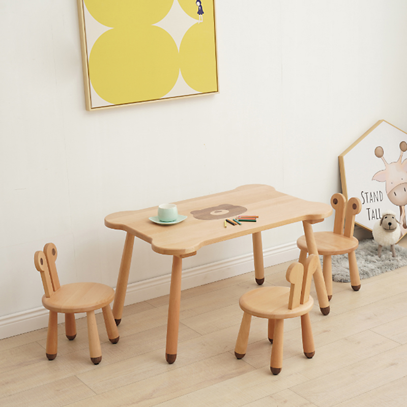儿童家具 无漆90长桌子植物木蜡油榉木+胡桃木原木小桌