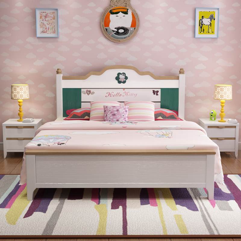 床北欧简约 粉色软包欧式公主床现代简约美式1.2儿童主卧实木童床