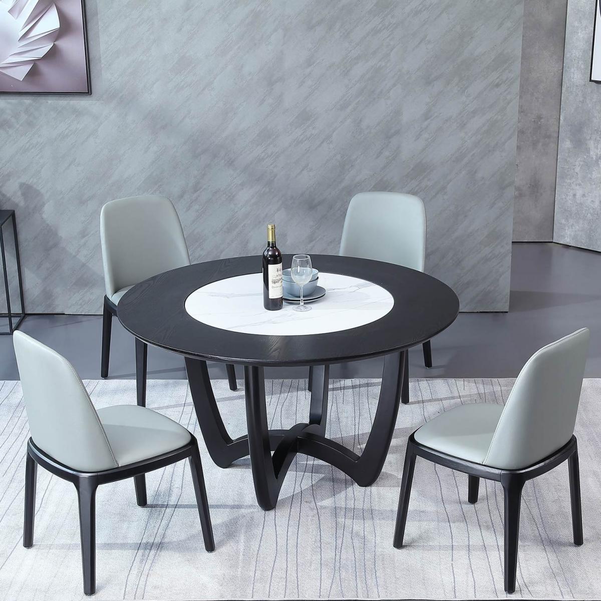 意式岩板圆形实木餐桌椅组合现代简约圆餐桌带转盘大理石北欧桌子
