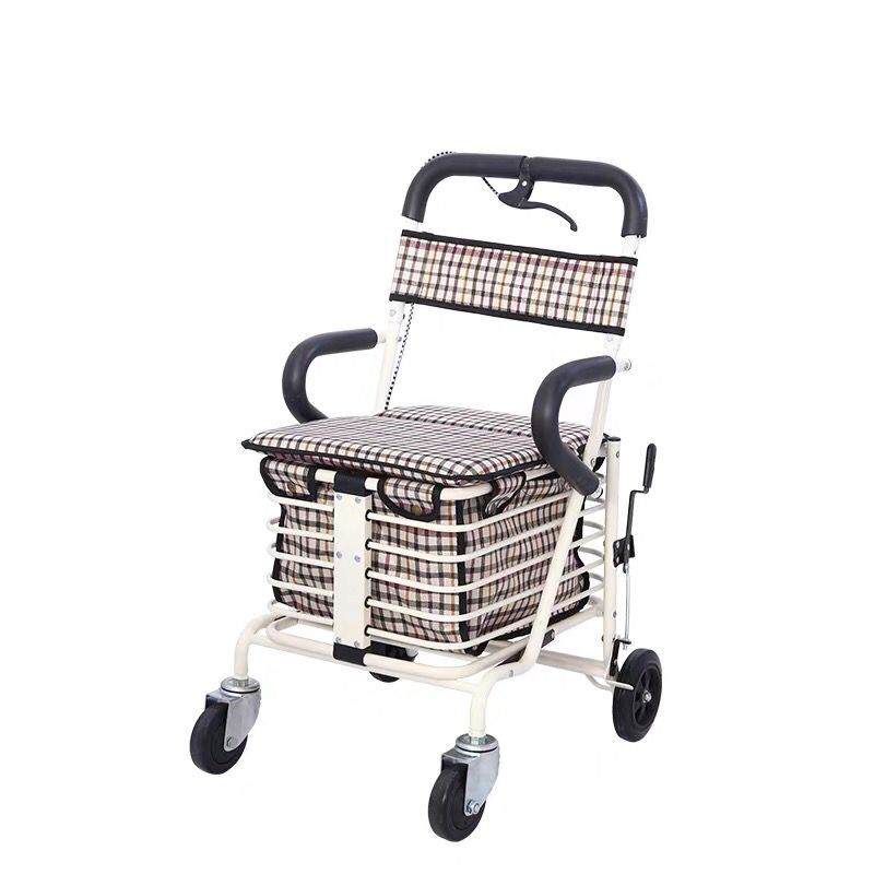 老年人购物代步车折叠座椅可坐四轮买菜休闲助步手推车轻便小拉车