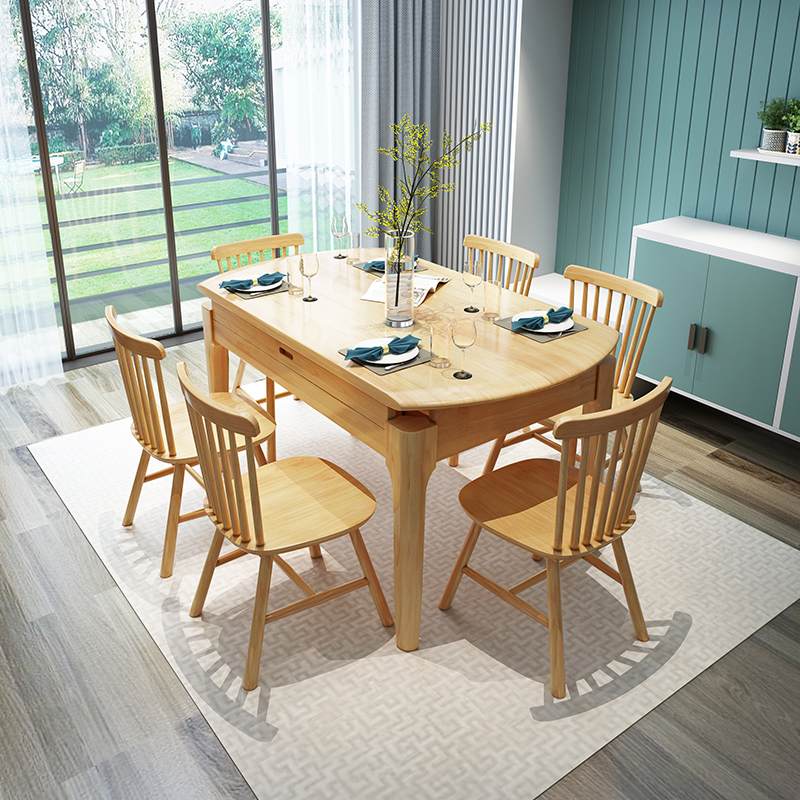 北欧餐桌椅组合现代简约伸缩折叠家用全实木餐桌小户型圆形圆桌