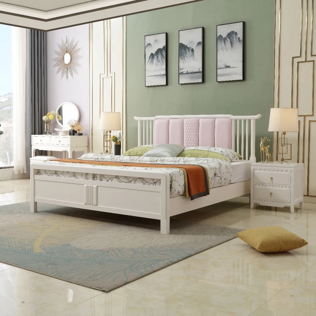 美式轻奢实木床1.8m主卧简欧式双人床现代简约白色公主床储物婚床