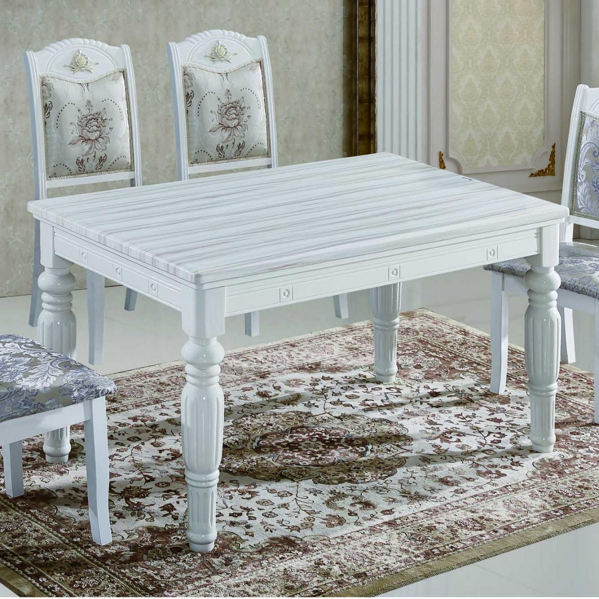 欧式大理石餐桌椅组合1.3米小户型6人实木长方形吃饭桌子家用