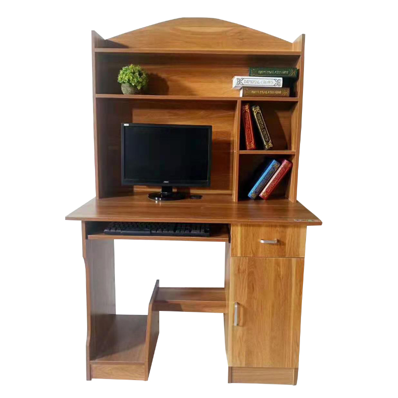 简约书柜学生家用经济型橡木实木书桌书架一体组合电脑台式桌办公
