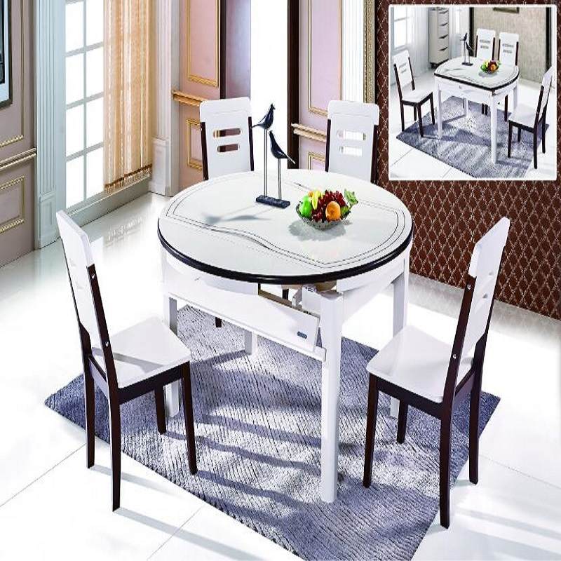 大理石餐桌椅组合可伸缩折叠小户型家用餐桌现代简约实木饭桌圆桌