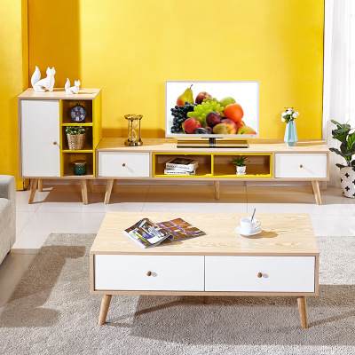 厂家定制客厅白色简约视听柜茶几 北欧创意实木电视柜茶几组合