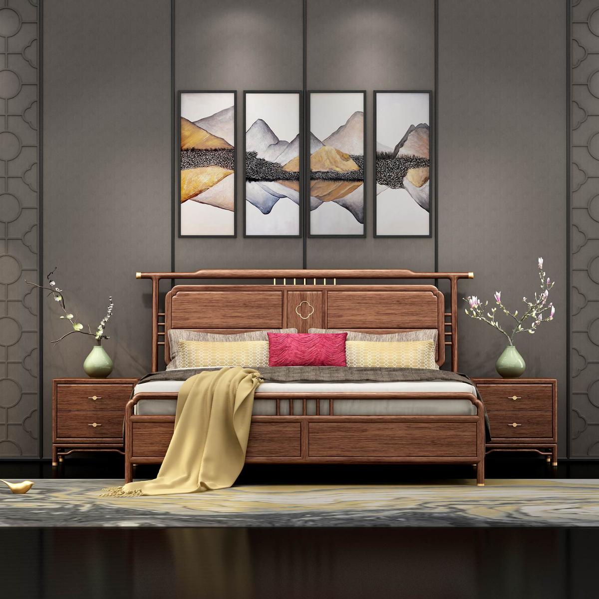 红木床实木床新中式床中式床红木新中式床中式床