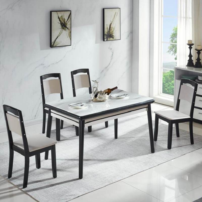 轻奢风玻钢石餐桌椅组合 一桌4椅 长方形家用现代简约实木饭桌