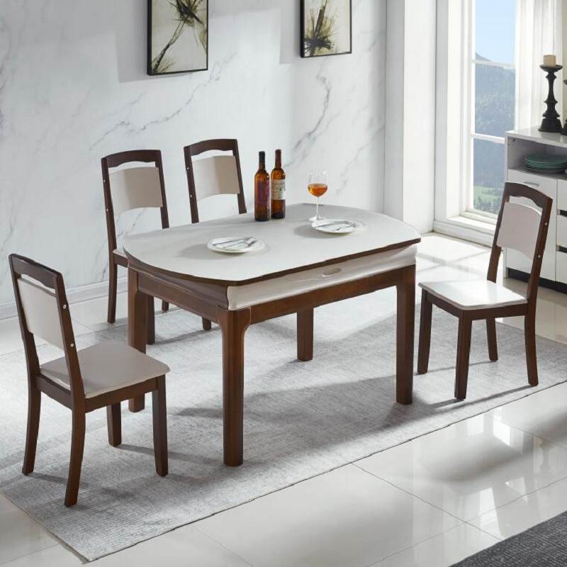 大理石餐桌椅组合可伸缩折叠小户型家用餐桌现代简约实木饭桌圆桌