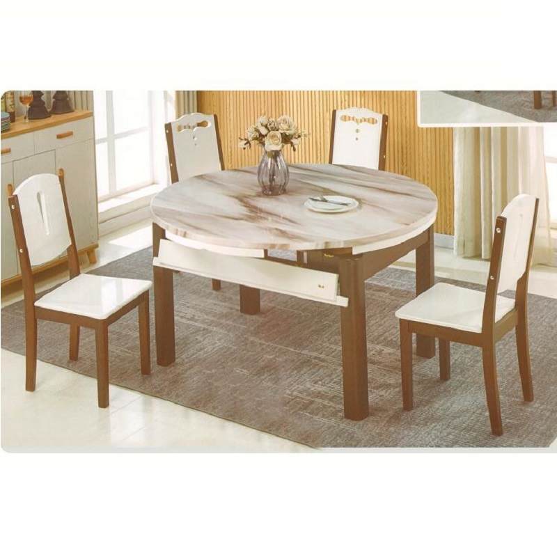 北欧实木餐桌椅组合现代简约圆形家用饭桌一桌六椅多功能圆桌