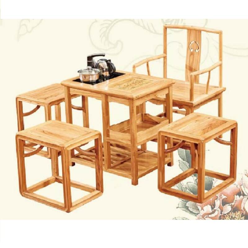老榆木茶桌椅组合新中式家具茶几实木书法桌仿古画案禅意功夫茶台