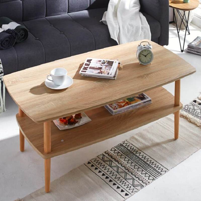简约现代桌全小户型双层北欧茶桌实木纯极简咖啡客厅橡木原创茶几