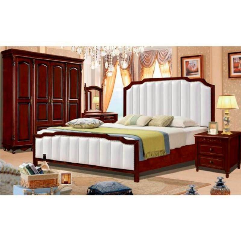 美式全实木床1.5米双人床轻奢美式家具简美皮床主卧床1.8米婚床