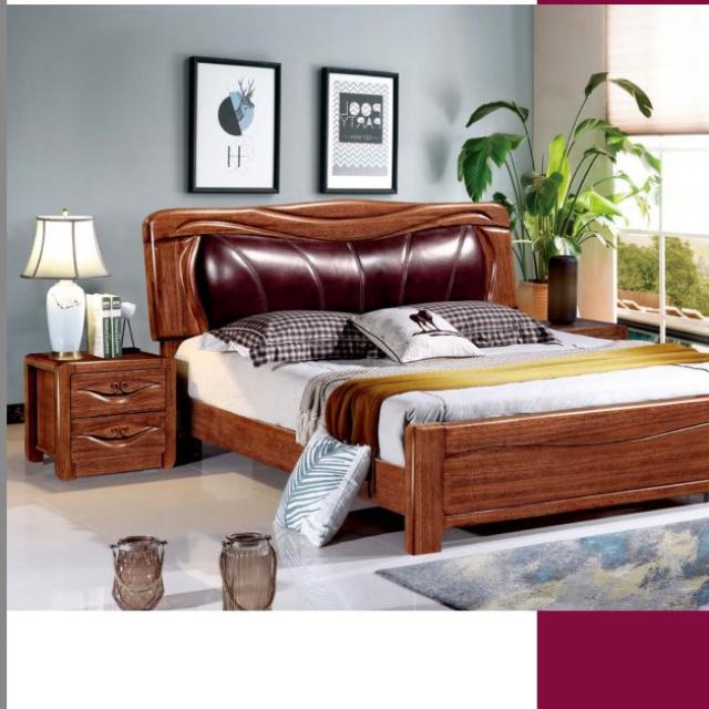 现代中式水曲柳实木床 1.5/1.8米高箱储物床双人床简约卧室家具