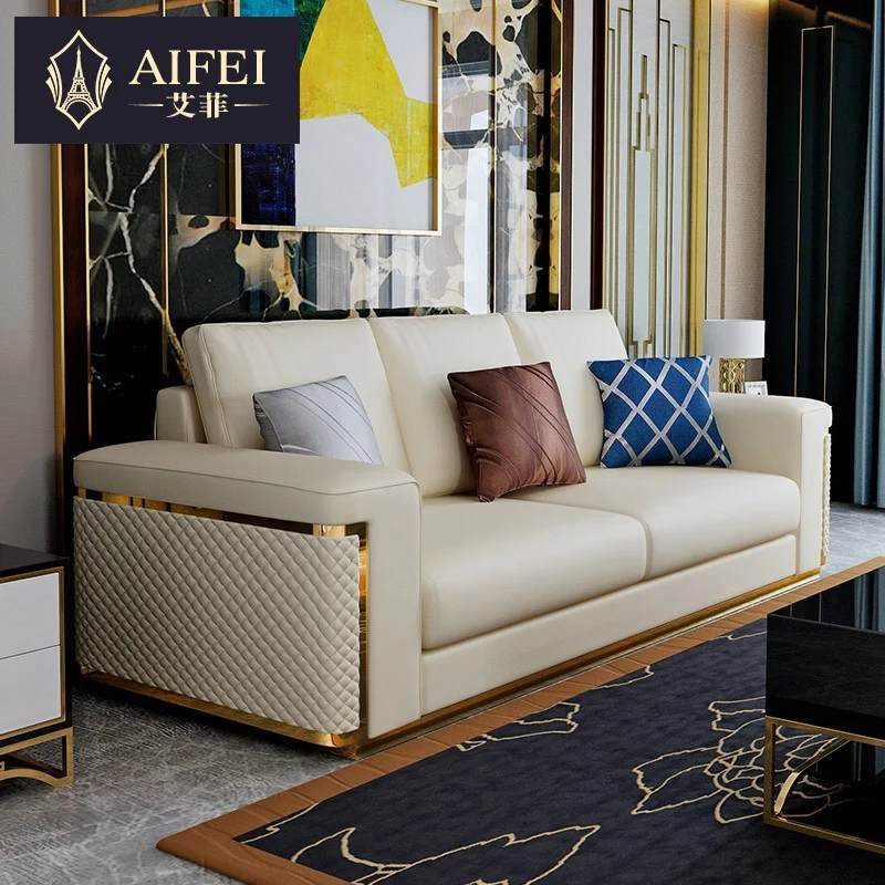 港式后现代真皮沙发组合美式轻奢头层皮三人位客厅小户型实木家具