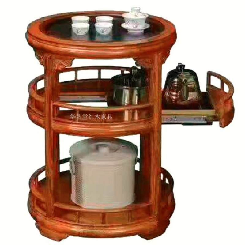 实木花梨木圆形移动茶几茶车烧水架红木圆鼓形小泡茶桌茶台圆凳