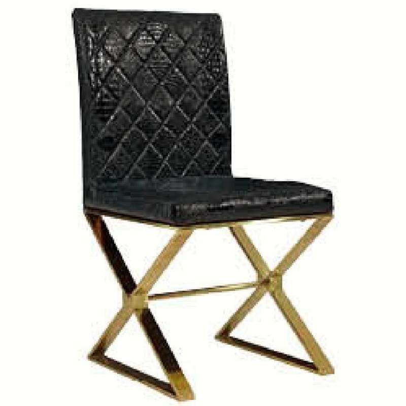 金属钛金简约现代不锈钢餐椅休闲椅软包皮样板房设计师靠背椅