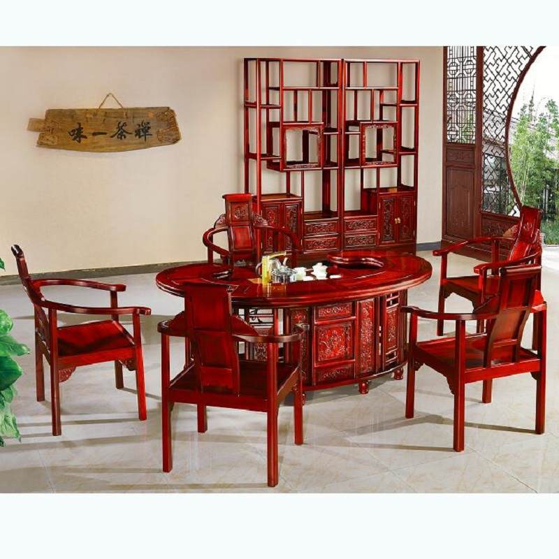 酸枝木客厅茶桌椅组合六件套茶几中式实木仿古泡茶桌红木家具