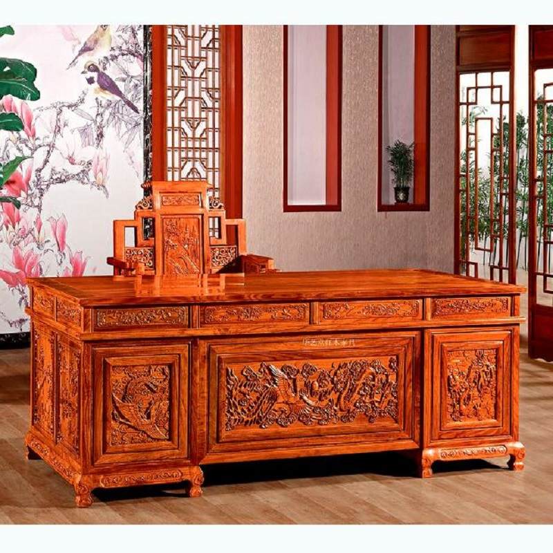 红木办公桌刺猬紫檀大班台写字台中式实木老板桌家具