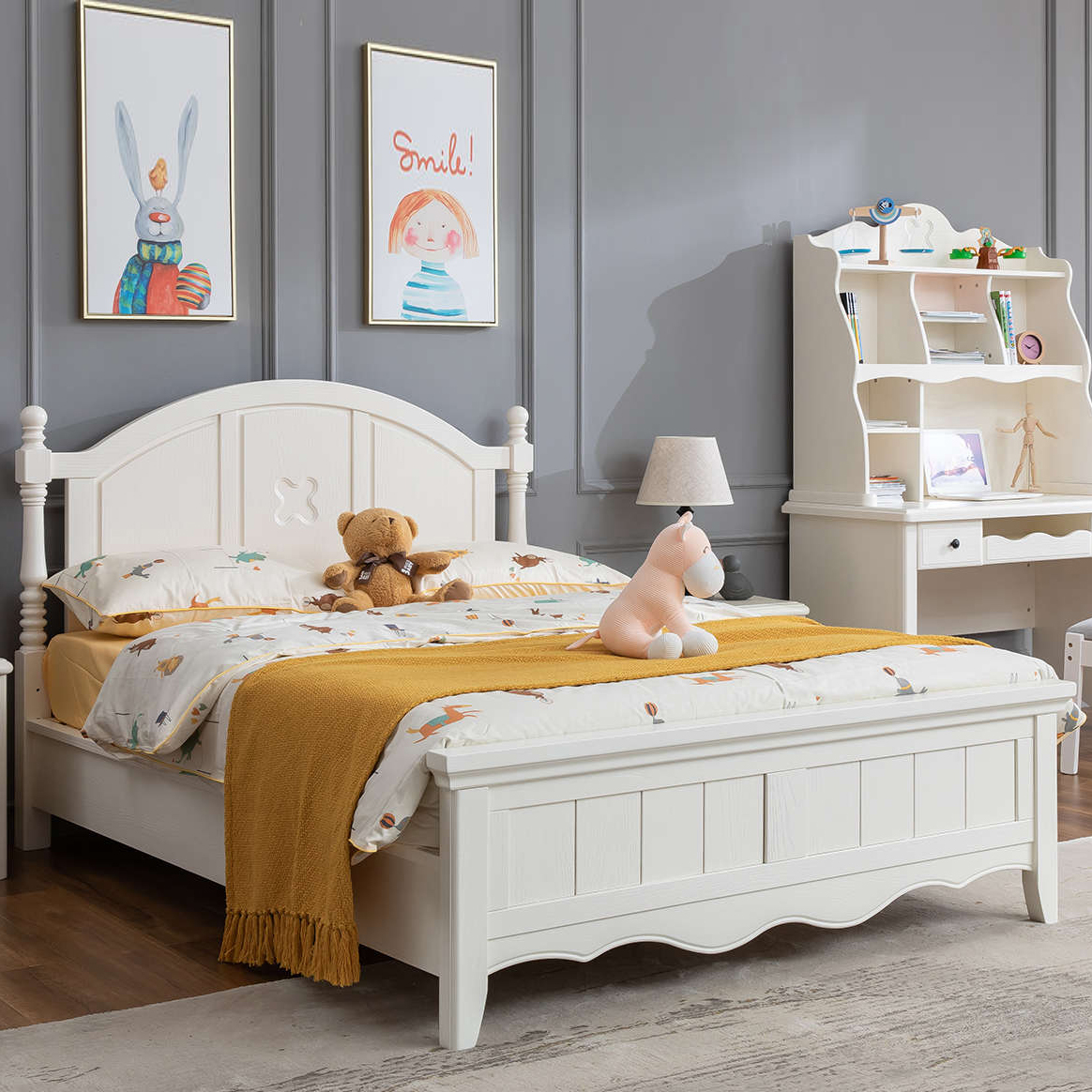 2020年新款实木床1.5米白色公主床现代简约卧室1.8双人床带储物床