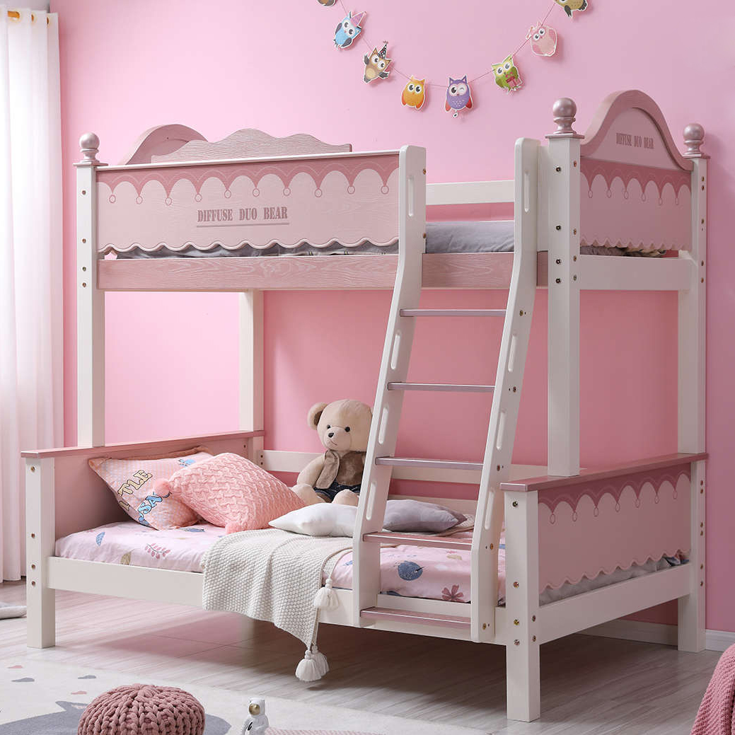 高低床实木上下床双层床女孩公主房两层上下铺木床子母床儿童床